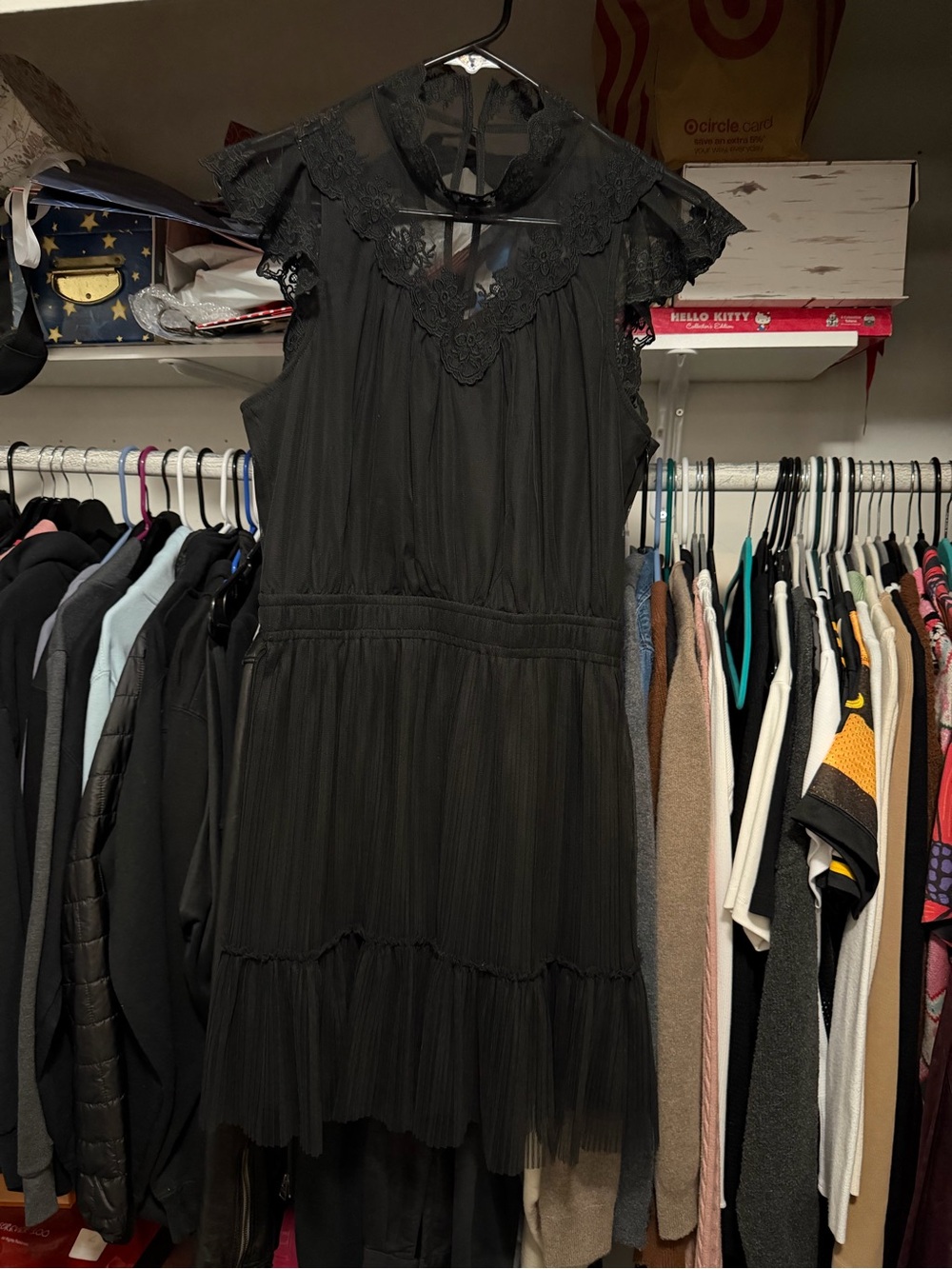 AllSaints Black Lace Yoke Tiered Midi Dress